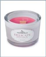 Świeczka sojowa Delicate Peony biała 170g. Wydawca: Pavoncella. SmakLiter.pl Opakowanie Świeczka sojowa Delicate Peony biała 170g