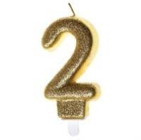 Opakowanie Świeczka urodzinowa 2 złoty brokat