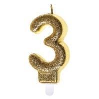 Opakowanie Świeczka urodzinowa 3 złoty brokat