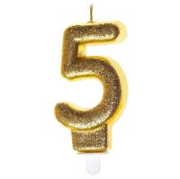 Opakowanie Świeczka urodzinowa 5 złoty brokat