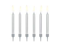 Opakowanie Świeczki urodzinowe gładkie srebrne 6cm 6szt