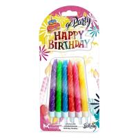 Świeczki urodzinowe neonowe spiralne 8cm 12szt. Wydawca: GoParty. SmakLiter.pl Opakowanie Świeczki urodzinowe neonowe spiralne 8cm 12szt