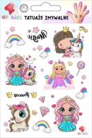 Tatuaże zmywalne dla dzieci Księżniczki jednorożce. Wydawca: All4Kids. SmakLiter.pl Opakowanie Tatuaże zmywalne dla dzieci Księżniczki jednorożce