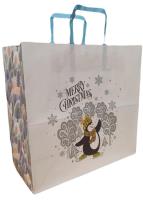 Opakowanie Torebka biała KRAFT 320x300x150 Święta Pingwin