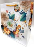 Opakowanie Torebka ozdobna matowa 35x37x12cm białe kwiaty