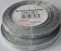 Opakowanie Wstążka brokatowa srebrna 6mmx22m