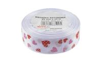 Opakowanie Wstążka satynowa w serca biała 25mmx22m