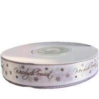 Opakowanie Wstążka satynowa Wesołych Świąt 12mm biała