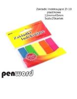 Zakładki indeksujące 12x45mm 5x25szt plastikowe. Wydawca: PENWORD. SmakLiter.pl Opakowanie Zakładki indeksujące 12x45mm 5x25szt plastikowe