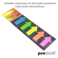 Zakładki indeksujące 24x45mm 5x20szt strzałki. Wydawca: PENWORD. SmakLiter.pl Opakowanie Zakładki indeksujące 24x45mm 5x20szt strzałki