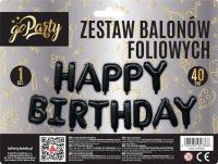 Zestaw balonów foliowych Happy Birthday czarne. Wydawca: GoParty. SmakLiter.pl Opakowanie Zestaw balonów foliowych Happy Birthday czarne