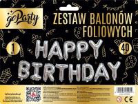 Zestaw balonów foliowych Happy Birthday srebrne. Wydawca: GoParty. SmakLiter.pl Opakowanie Zestaw balonów foliowych Happy Birthday srebrne