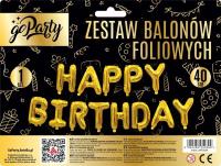 Zestaw balonów foliowych Happy Birthday złote. Wydawca: GoParty. SmakLiter.pl Opakowanie Zestaw balonów foliowych Happy Birthday złote