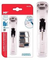 Zszywacz EKO z 8 klipsami metalowymi. Wydawca: MP Main Paper. SmakLiter.pl Opakowanie Zszywacz EKO z 8 klipsami metalowymi