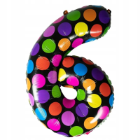 Balon foliowy cyferka 6 w kropki. Wydawca: ARPEX. SmakLiter.pl Opakowanie Balon foliowy cyferka 6 w kropki
