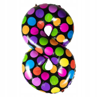 Balon foliowy cyferka 8 w kropki. Wydawca: ARPEX. SmakLiter.pl Opakowanie Balon foliowy cyferka 8 w kropki