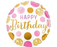 Balon foliowy Pink and gold Happy Birthday 46cm. Wydawca: Anagram. SmakLiter.pl Opakowanie Balon foliowy Pink and gold Happy Birthday 46cm