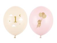 Opakowanie Balony Myszki z cyferką 1 Pale Pink 30cm 50szt