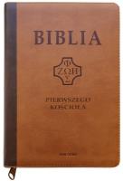 Okładka książki Biblia pierwszego Kościoła z paginat. ciemnobrązo.