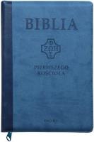 Okładka książki Biblia pierwszego Kościoła z paginat. niebieska