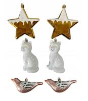 Opakowanie Bombki na choinkę 6szt Gwiazda, Kot, Ptaszek