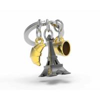 Opakowanie Brelok do kluczy 3D wieża Eiffle z kawą i rogalem