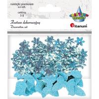 Opakowanie Cekiny kwiaty + naklejki mix błekitne 12szt