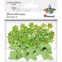 Opakowanie Cekiny kwiaty + naklejki mix jasnozielone 12szt