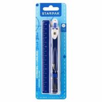 Cyrkiel metalowy + linijka 15cm navy blue. Wydawca: Starpak. SmakLiter.pl Opakowanie Cyrkiel metalowy + linijka 15cm navy blue