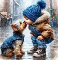 Opakowanie Diamentowa Mozaika Chłopiec i pies buziak w deszczu NO-2001527
