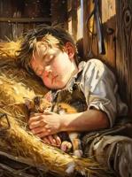 Opakowanie Diamentowa Mozaika Chłopiec śpiący na sianie z kotkiem NO-2003010