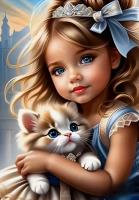 Opakowanie Diamentowa Mozaika Dziewczynka z kokardą i kotkiem NO-2001402