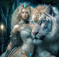 Opakowanie Diamentowa Mozaika Kobieta szafirowa królowa i biały tygrys NO-2000693