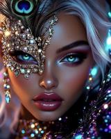 Opakowanie Diamentowa Mozaika Kobieta w złotej masce z piórem pawia NO-2003116