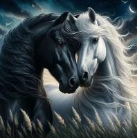 Opakowanie Diamentowa Mozaika Konie biały i czarny w zbożu NO-2002223