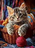 Opakowanie Diamentowa Mozaika Kot w koszyku z włóczką NO-2003128