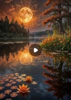 Opakowanie Diamentowa Mozaika Krajobraz pełnia księżyca nad jeziorem z liliami NO-2003124