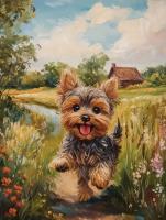 Opakowanie Diamentowa Mozaika Pies York biegnący przez łąkę NO-2003063