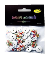 Opakowanie Guziki drewniane białe nadruk kwiaty 15mm 15g