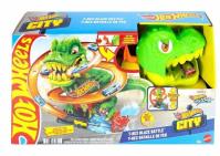 Hot Wheels City Zakręcony tor Remiza T-Rexa. Wydawca: Mattel. SmakLiter.pl Opakowanie Hot Wheels City Zakręcony tor Remiza T-Rexa