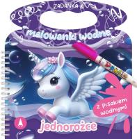 Jednorożce. Zadanka & malowanki wodne. Autor: Wioleta Żyłowska. SmakLiter.pl Okładka książki Jednorożce. Zadanka & malowanki wodne
