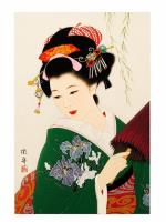 Opakowanie Karnet F23-06 Portret kobiety Zielone kimono