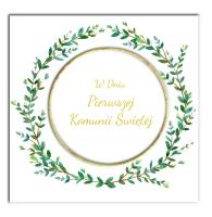 Opakowanie Karnet KW Komunia. Wianek z liśćmi