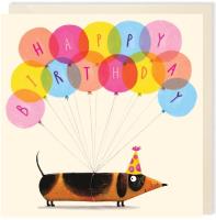 Opakowanie Karnet kwadrat 007 Urodziny Jamnik z balonami