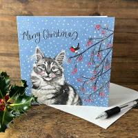 Karnet Święta kwadrat Kot i jarzębina. Wydawca: Alex Clark. SmakLiter.pl Opakowanie Karnet Święta kwadrat Kot i jarzębina