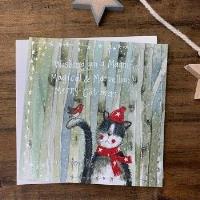 Karnet Święta kwadrat Kot w czapce i szaliku. Wydawca: Alex Clark. SmakLiter.pl Opakowanie Karnet Święta kwadrat Kot w czapce i szaliku