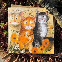 Karnet Urodziny Koty i nagietki. Wydawca: Alex Clark. SmakLiter.pl Opakowanie Karnet Urodziny Koty i nagietki