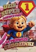 Opakowanie Karnet Urodziny roczek dziewczynka - Superbohaterka