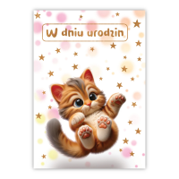 Kartka okolicznościowa W dniu urodzin kot. Wydawca: Trend. SmakLiter.pl Opakowanie Kartka okolicznościowa W dniu urodzin kot