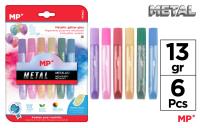 Klej MP brokatowy metalizowany w płynie blister 6 kolorów. Wydawca: MP Main Paper. SmakLiter.pl Opakowanie Klej MP brokatowy metalizowany w płynie blister 6 kolorów